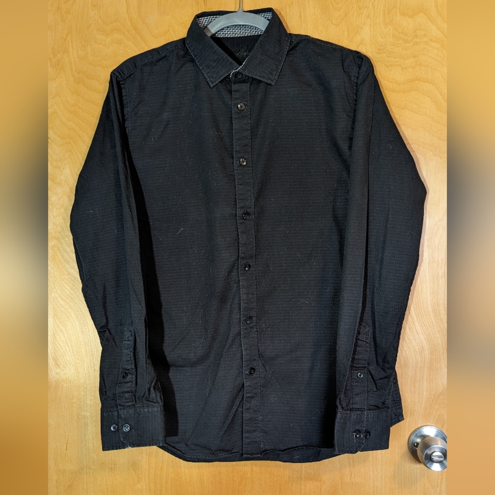 Van Heusen Shirt Mens Medium Black Flip Cuff Button Up Long